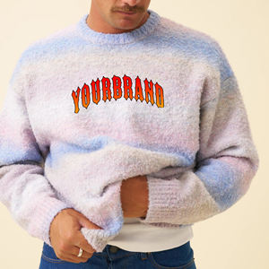 Pulls d'hiver pour hommes en coton avec logo personnalisé, manches longues, col rond, tricot, tricoté en fourrure, rayé - Product Image 1