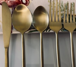 Ensemble de couverts en acier inoxydable durable de qualité supérieure, 4 pièces, plaqué or, cuillère, fourchette, couteau, vaisselle de luxe, ustensiles de cuisine, le meilleur - Product Image 5