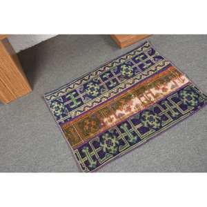 Alfombra de lana verde azul tradicional 2,1 X 2.7ft turco clásico área grande rectángulo pasillo Patchwork tejido látex respaldo habitación alfombra - Product Image 2