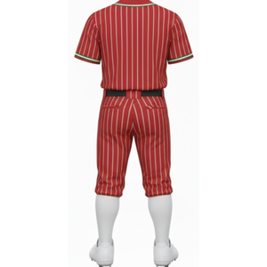 ชุดเบสบอลลายทางสีแดงขาวแบบมืออาชีพ เสื้อเจอร์ซีย์ติดกระดุมเต็มตัว พร้อมขอบตัดสีเขียวขาว และกางเกง - Product Image 3