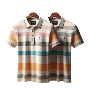 เสื้อโปโลลายทางสำหรับผู้ชายเสื้อ100% ถักด้วยผ้าฝ้าย220-240แกรมการปรับแต่งและการตัดแต่งเส้นด้ายแขนสั้นย้อมไม่ยับ - Product Image 3