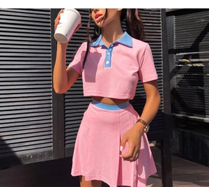 ชุดเดรสคอวีสองชิ้นสำหรับผู้หญิงชุดกระโปรงเล่นเทนนิสชุดเดรสเล่นกีฬาคอโปโลมีกระเป๋าสำหรับเล่นฟิตเนสฤดูร้อน - Product Image 5