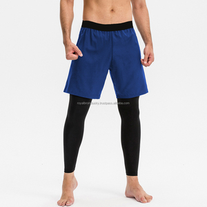 Pantalones Cortos Deportivos 2 en 1 para Hombre, Transpirables, de Secado Rápido, Elásticos en 4 Direcciones, Cintura Alta, Sólidos, Casuales, con Cordón Ajustable, para Correr, Gimnasio y Fitness, con Leggings Ajustados - Product Image 2