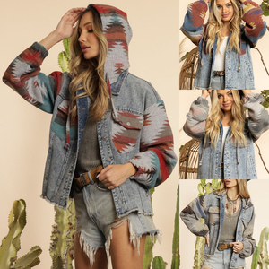 แจ็กเก็ตยีนส์สำหรับผู้หญิงแจ็กเก็ตผ้ายีนส์มีกระดุมขาดมีกระดุมพิมพ์ลายแบบกำหนดเอง - Product Image 5
