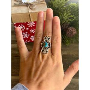 Handmade Navajo <b>Boho</b> Dainty <b>Ring</b> Mohave Turquoise & Sterling <b>Silver</b> Ethnic Gemstone Jewelry Size 7 Perfect Gift - Product Image 2