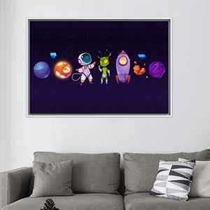 ภาพพิมพ์บนผ้าใบลายอวกาศนักบินอวกาศสุดหรูหรา งานศิลปะติดผนังสำหรับเด็กที่สมบูรณ์แบบ 1P:กรอบสีขาว - Product Image 1