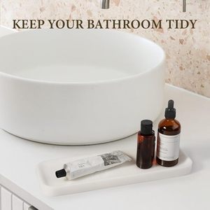 Bandeja Moderna de Mármol Koville para Lavabo de Baño, 12x4 Pulgadas, Bandeja de Vanidad Blanca Natural, Organizador de Encimera de Cocina - Product Image 4