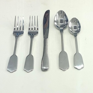 Nouveau ensemble de couverts à poignée plate en argent poli, accessoires de cuisine et collections de salle à manger, cuillère, fourchette et couteau ensemble de couverts brillants - Product Image 1