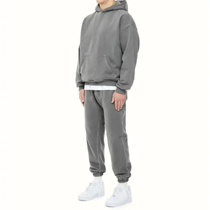 Streetwear de haute qualité avec logo personnalisé Ensemble deux pièces sweats à capuche zippés en coton pour hommes Survêtement vintage sérigraphié - Product Image 4