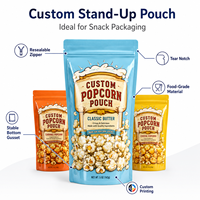 Pochette Sur Pied Personnalisée Logo Bleu Matériau CPE PE Impression Héliogravure Sac Scellé à Glissière pour Aliments pour Animaux & Pop-corn Vente