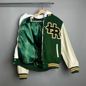 Chaqueta Universitaria Personalizada de Fábrica para Hombre, Chaqueta de Invierno Estilo Bomber de Béisbol con Mangas de Cuero, Estilo Escolar. - Product Image 1
