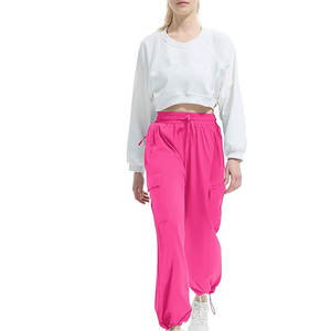 Pantalon cargo en coton pour femmes, respirant, durable, écologique, coupe ample et surdimensionnée, coupe-vent, pour un usage quotidien ou formel, vente en gros OEM - Product Image 2