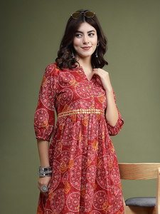 Ramas Kurtis Nuevo Diseño Occidental para Mujer, Estampado Floral Marrón, Algodón, Corte en A, Kurta Sharara Casual de Verano, Hecho a Mano, Personalizado al por Mayor - Product Image 2