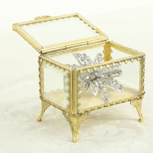 Top meilleure qualité nouveauté verre biseauté laiton bordure Rectangle anneau boucle d'oreille boîte de rangement qualité boîtes à bijoux pour mariage - Product Image 2