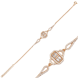 Trendy Baguette Rectangle Shape <b>Charm</b> Women Bracelet Turkish Wholesale Handcrafted 925 Sterling Silver Jewelry - Product Image 6