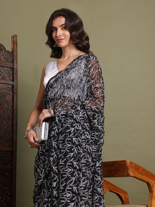 Pur Georgette Chikankari indien traditionnel Saree brodé à la main Sequin Cut-Dana Work Blouse en viscose non cousue Party Wear - Product Image 4