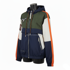 Chaqueta cortavientos para mujer 150 GSM tela de poliéster resistente al agua paneles de Color parche personalizado Logo chaqueta cortavientos para mujer - Product Image 4