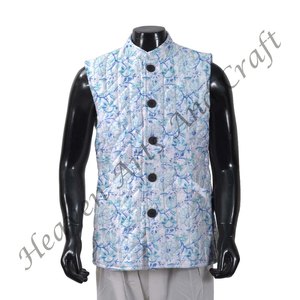 Veste pour homme en coton matelassé imprimé bloc veste fleurie élégante 100% coton sans manches vêtements d'hiver Vintage fait à la main impression fine - Product Image 2
