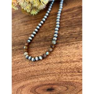 Navajo Strung #8 Turquoise & Sterling Silver 8 MM Pearl <b>Necklaces</b> Ball-shaped Beads with Diamond & <b>Opal</b> Stylish for Weddings - Product Image 4