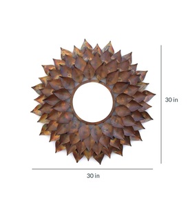กระจกตกแต่งติดผนังทรงกลมกรอบใบโลหะสีแบบโบราณที่ทันสมัยสำหรับตกแต่งห้องนอนและห้องนั่งเล่น - Product Image 3