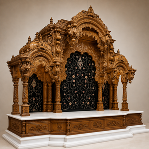 Grand Temple en Bois de Teck Iskcon pour la Maison, en Teck Massif avec Sculptures Traditionnelles, Fabricant et Fournisseur USA - Product Image 4