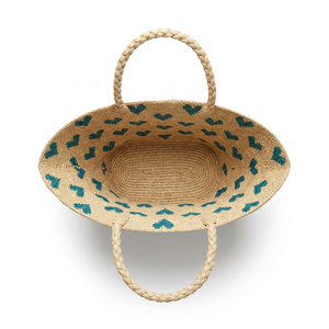 Bolso de Hombro de Rafia Hecho a Mano con Patrón de Corazones, Bolso Tote de Paja con Parte Superior Abierta y Dos Asas, Bolso de Verano para Mujer - Product Image 4
