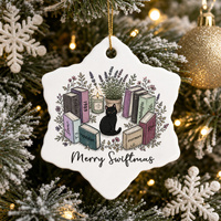 Ornement de Noël personnalisé en céramique festonné, motif chat noir, à suspendre à l'arbre de Noël, souvenir de Noël pour les fans