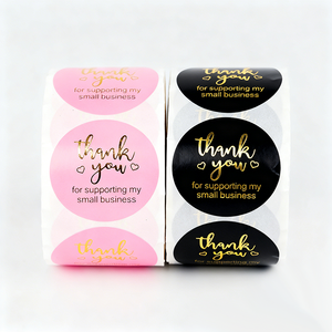 สติกเกอร์ขอบคุณแบบม้วน ฟอยล์ทอง ใส พิมพ์ลายตามสั่ง สติกเกอร์สำหรับใบสั่งซื้อสินค้าส่วนตัว ธุรกิจขนาดเล็ก สีชมพู ดำ ขาว PET - Product Image 1