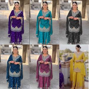 Traje indio pakistaní Salwar para niñas trajes de mujer Color negro Sharara Gharara traje de fiesta de alta calidad al por mayor indio - Product Image 3