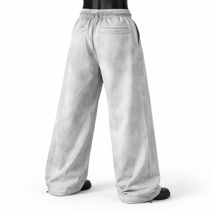 Pantalones de chándal anchos y holgados de algodón con forro polar para hombre, color gris lavado, estilo urbano, con logo personalizado - Product Image 6