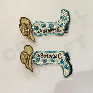 Pendientes de cuentas Vintage para mujer, Material de tela de Color naranja, blanco y azul, accesorio para novia para boda, Memorial patriótico - Product Image 1