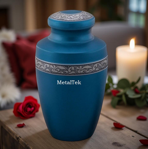 Grecian Blue Cremation Urn Customized Colours Modern Design Floral Engraved Handcrafted Funeral Urns Adult Scattering Ashes <b>Jars</b> - Product Image 1
