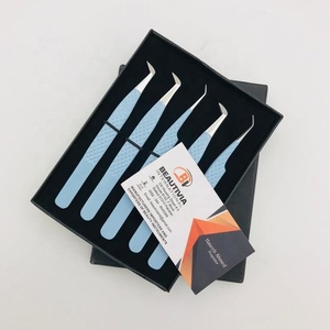 Pince à épiler d'extension de cils en acier inoxydable enduit bleu bébé professionnel de haute qualité outil de beauté arrondi durabilité pointu - Product Image 2