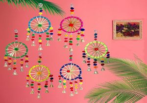Rajasthani Jaipuri artisanat murs faits à la main portes suspendus Fengshui anneau 5 cloches pour la maison balcon jardin décoration articles - Product Image 4