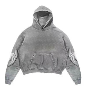 Sudadera con Capucha Térmica para Hombre, Personalizada, de Gran Venta, con MOQ Bajo, 400gsm, de Invierno, con Efecto Desgastado por el Sol, Lavado Ácido, Bordada, 100% Algodón - Product Image 3