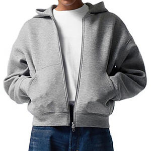 Oversized Knitted 360 GSM Breathable Zipper Hoodie Streetwear Heavyweight with Drop Shoulder in <b>Black</b> - Product Image 4