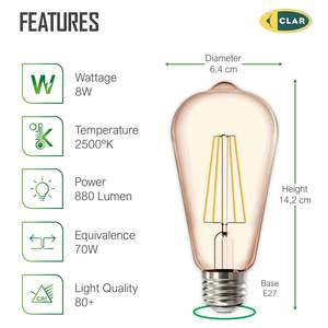 Bombilla LED de Filamento E27 ST64 de 8W, Iluminación LED de Bajo Consumo - Product Image 1