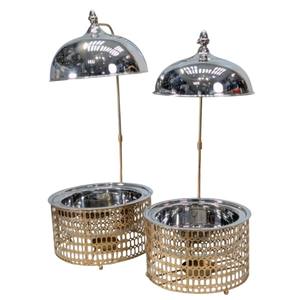 Plat chauffant décoratif fantaisie, chauffe-plats, en laiton artisanal, plaqué or et argent, serveur de buffet rond, élégant, pour événements de mariage - Product Image 3