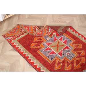 Herki Rug, 3.1x11.1 ft Vintage Rug, <b>Red</b> Bordered Rug <b>Wool</b> - Product Image 5