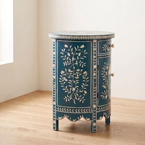 Handcrafted <b>Blue</b> Bone Inlay Round <b>Bedside</b> <b>Table</b> Luxury Nightstand Wholesale Custom Bedroom Furniture Home Decor - Product Image 4