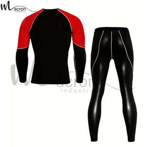 With Best Price <b>Long</b>-<b>Sleeve</b> Shirt With Legging Athletic Compression Set For <b>Men</b> Moisture-Wicking <b>Gym</b> Wear <b>Top</b> With Leggings - Product Image 2