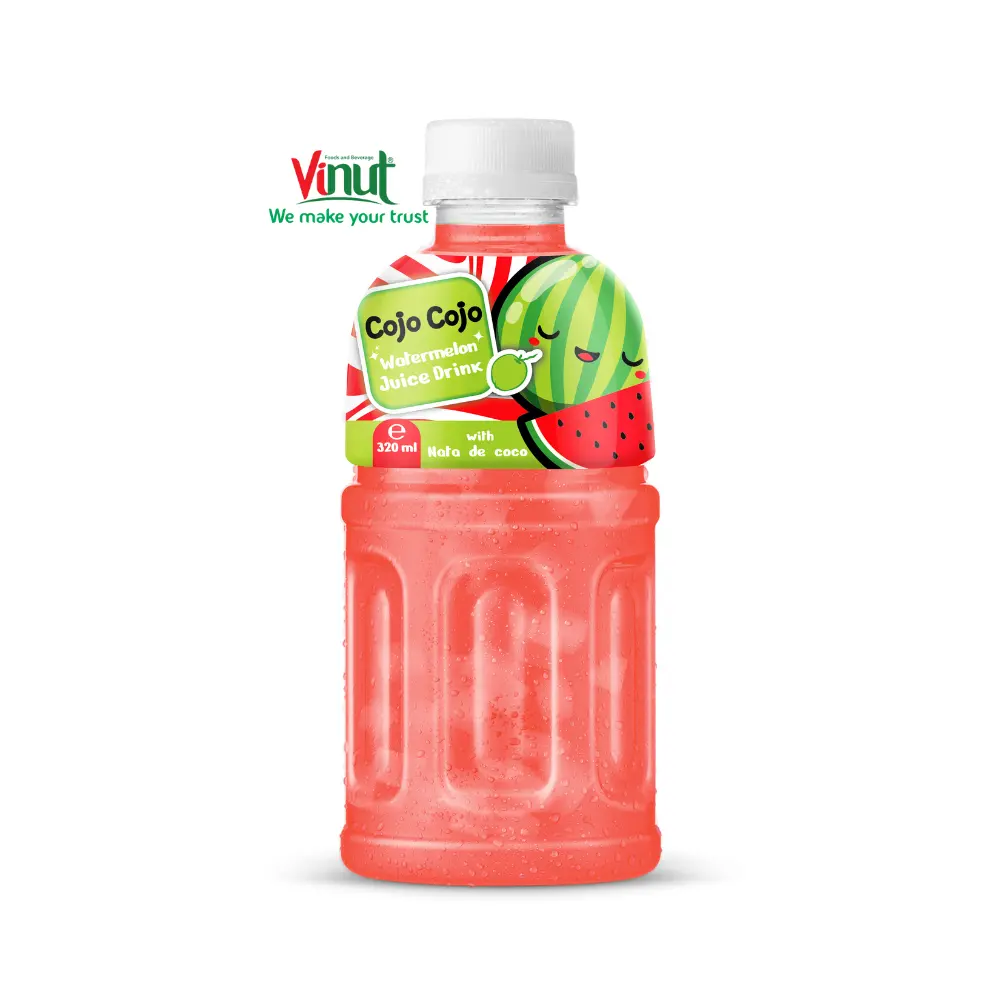 350Ml Vinut Fles Nata De Coco Drink Met Watermeloen Sap Fabrikanten Fles Wit Etiket