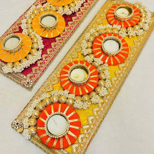 Plateau porte-bougie en Gota Patti traditionnel du sud de l'Inde, écologique, pour la décoration de Noël, de fêtes et de mariages, plateau à bougies en perles - Product Image 1