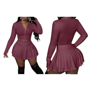 Nouvelle couleur unie deux pièces ensemble femmes sans manches maigre Crop hauts et correspondant jupe Shorts ensemble femmes deux pièces ensemble - Product Image 4