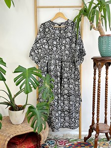 Femmes filles imprimé Maxi robe pur coton indien bloc imprimé décontracté été soirée en gros Long Midi boutons en vrac - Product Image 2