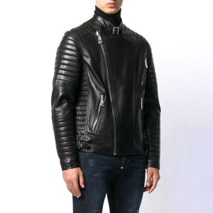 Veste en cuir de motard tendance pour hommes, best-seller, meilleur prix, col montant, veste en cuir d'agneau, vêtements d'extérieur pour hommes - Product Image 3