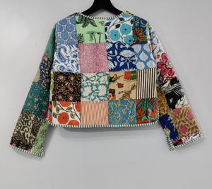 Handmade Quilted <b>Jacket</b> Coats New Style Boho <b>Jacket</b> Cotton Quilted Raw Edge <b>Jacket</b> Women Wear Front Open <b>Kimono</b> Stripe Piping - Product Image 6