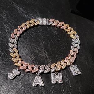 Collar con Colgante de Cadena Cubana Miami con Iniciales, Chapado en Oro, con Diamantes de Moissanita con Corte Baguette VVS Premium, Plata 925, para Hombre, a la Moda - Product Image 2