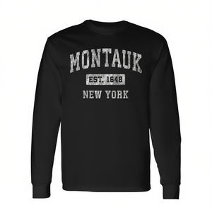 T-shirt a maniche lunghe Montauk New York Est 1648 stile sportivo vintage - Product Image 2