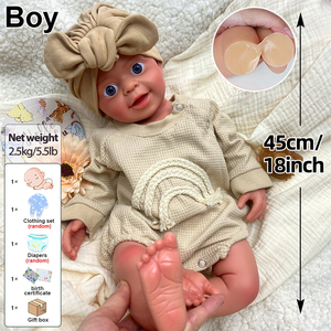 Muñeco Bebé Reborn de Silicona de 18 Pulgadas, Niño con Boca Abierta, Cuerpo Completo, Suave, Realista, con Peso, Recién Nacido, Juguete para Abrazar, Regalo para Niños Mayores de 3 Años - Product Image 2